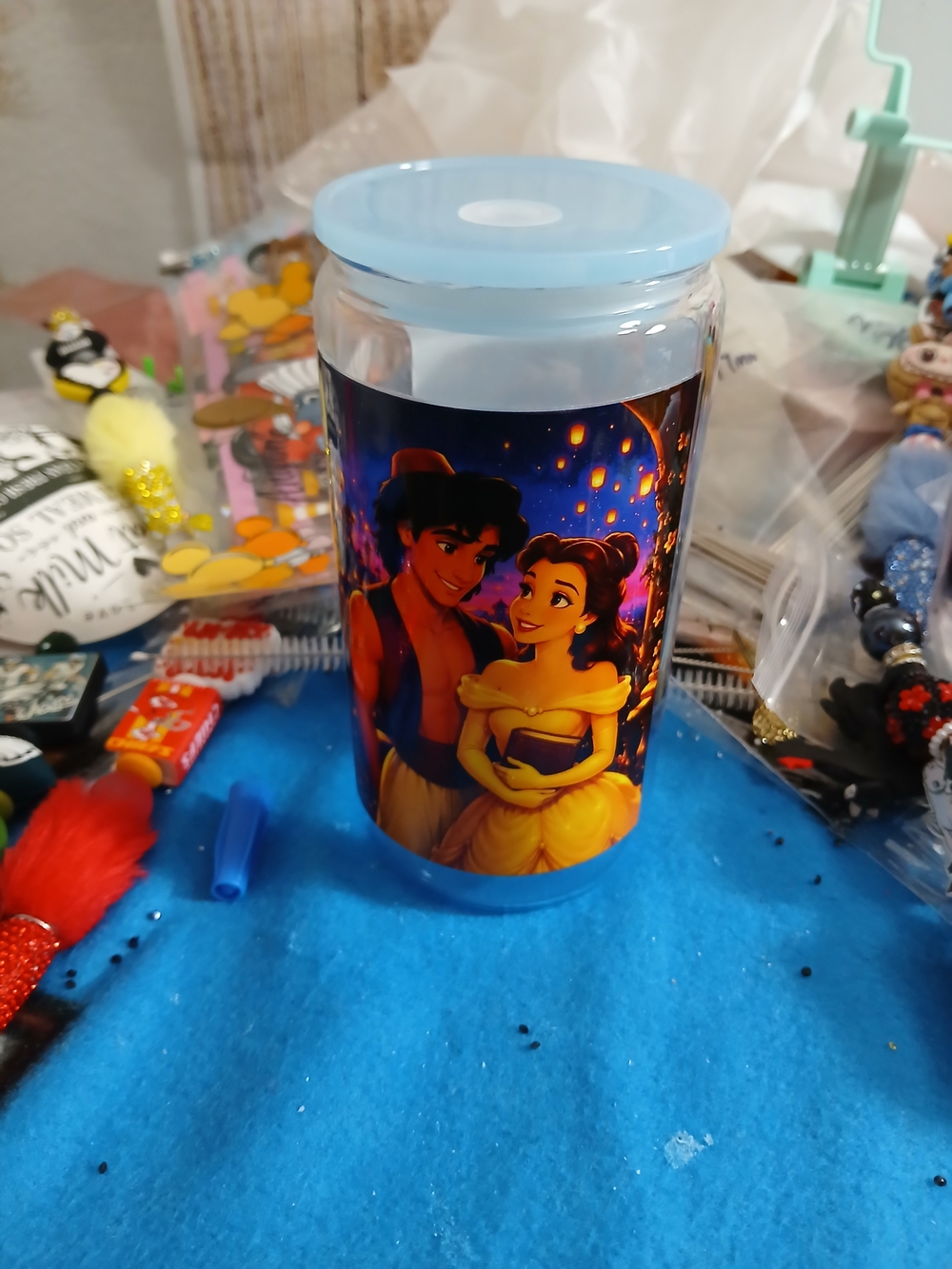 Disney Blue-Lid Princess Aladdin & Belle Travel Cup